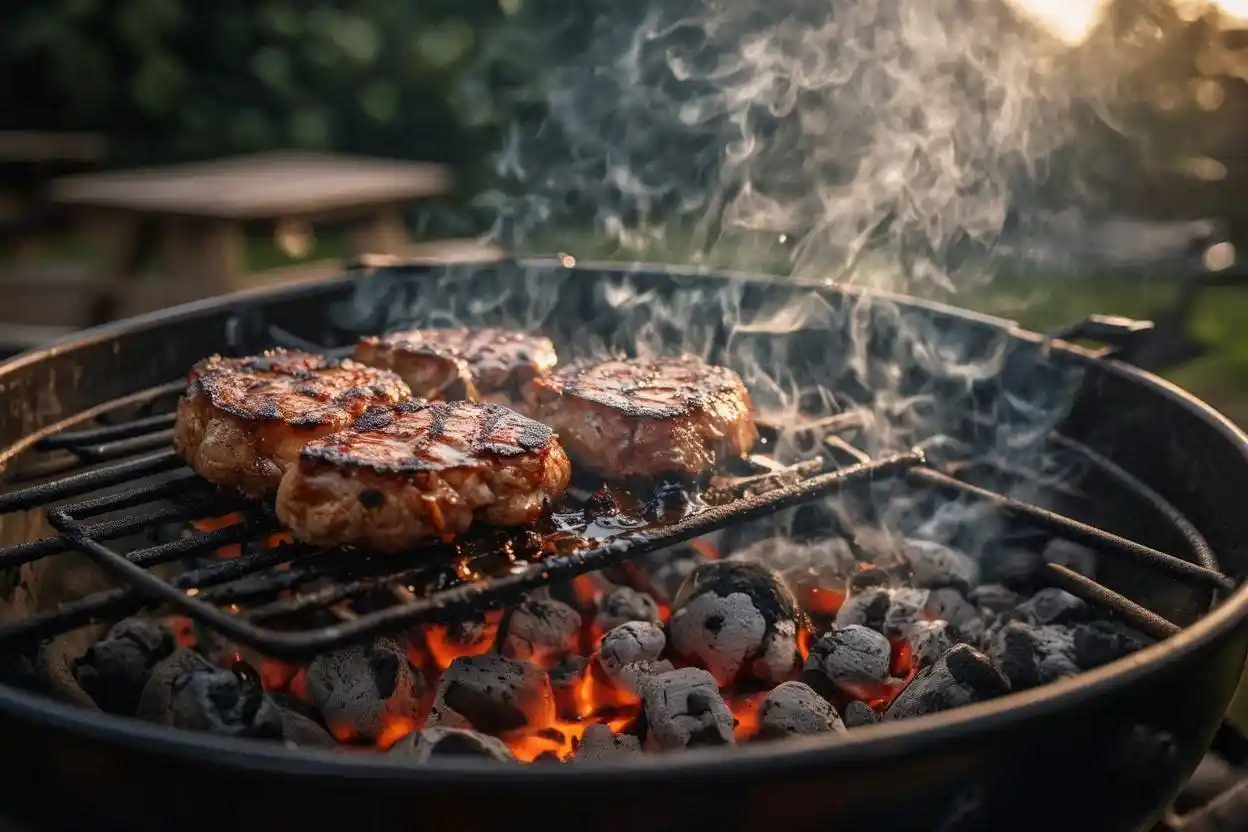 improve flavor with charcoal grilling using glowing charcoal and natural smoke