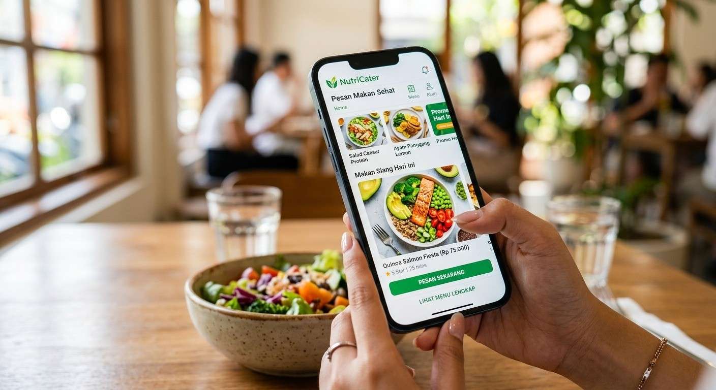 aplikasi catering makanan sehat di layar smartphone